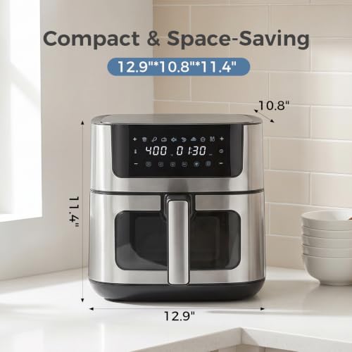 Front view of DUMOS air fryer with viewing window
