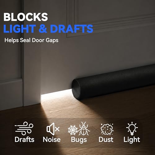Black draft stopper under door
