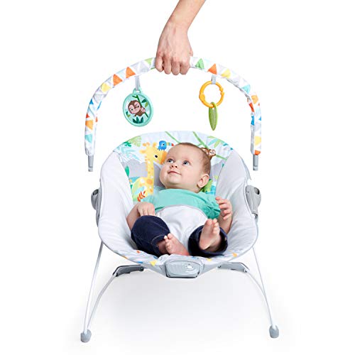 Infant bouncer with hanging safari toys