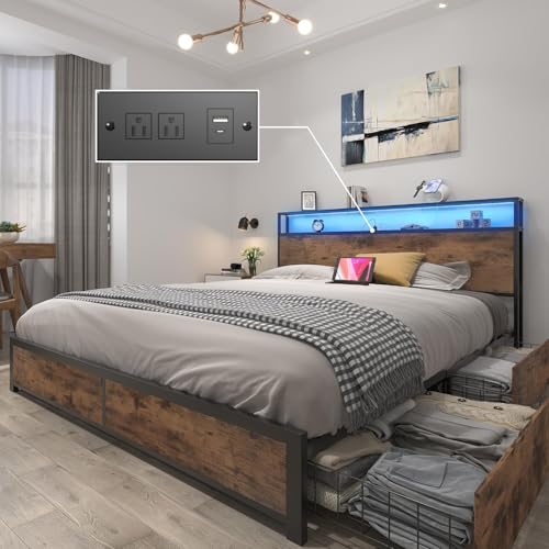 Lifezone Queen Bed Frame with Vintage Brown finish