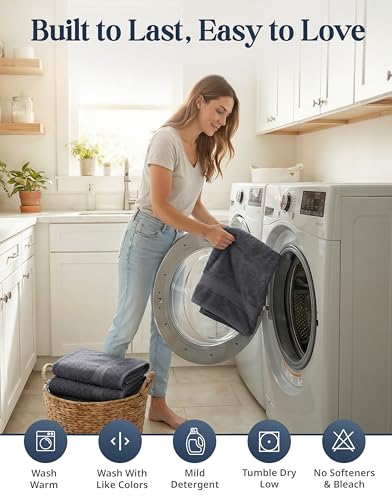 Towel set stacked for storage demonstration