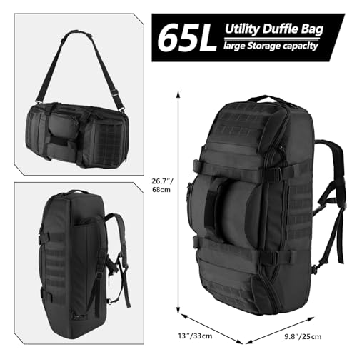 Black tactical backpack with MOLLE webbing