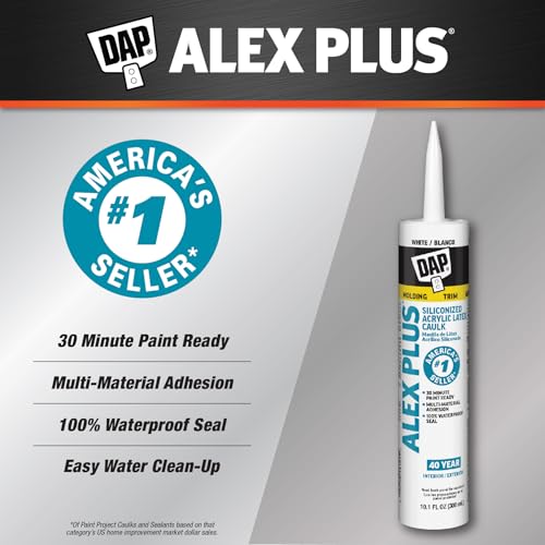 Back label of DAP Alex Plus Acrylic Latex Caulk