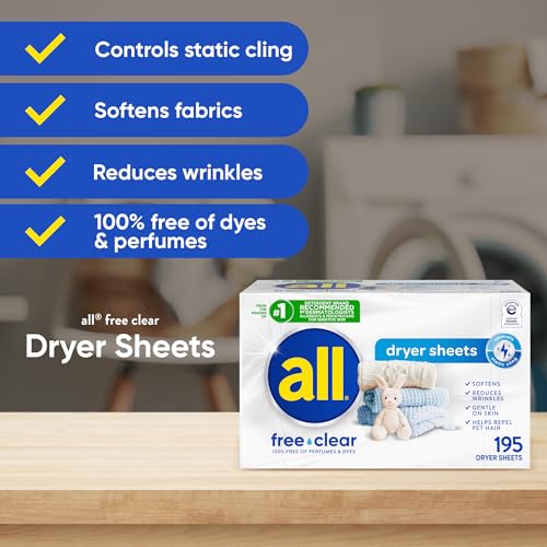 all free clear Fabric Softener Dryer Sheets for Sensitive Skin, 195 Count side view