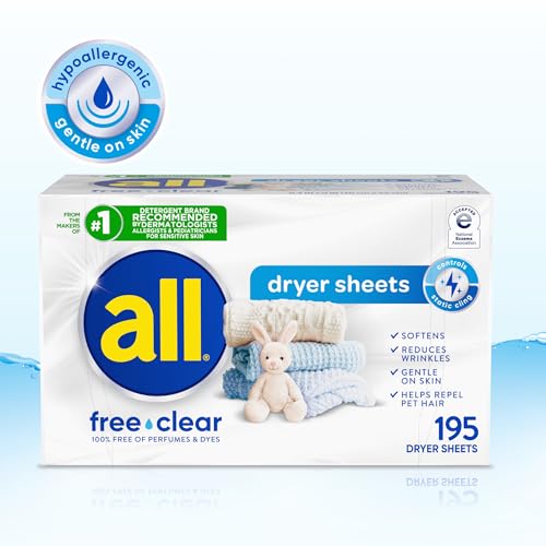 all free clear Fabric Softener Dryer Sheets for Sensitive Skin, 195 Count near laundry basket