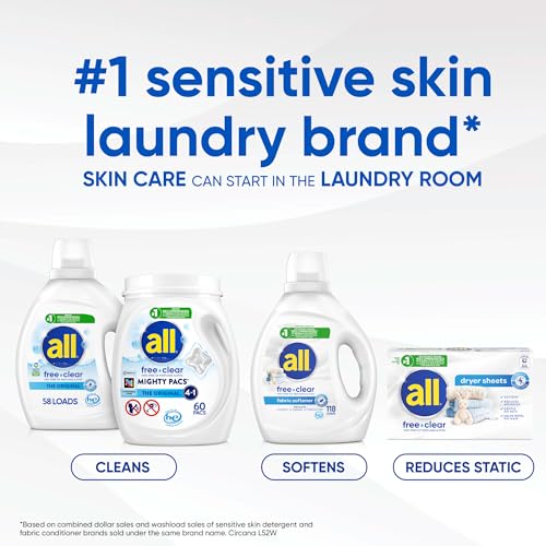 all free clear Fabric Softener Dryer Sheets for Sensitive Skin, 195 Count close-up label