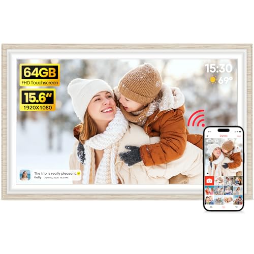 BIGASUO 15.6-inch White Wood Digital Picture Frame