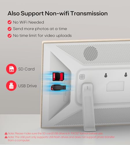 BIGASUO electronic photo frame in white wood finish