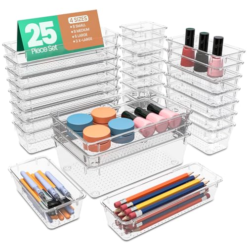 KICHLY 25-Piece Clear Drawer Organizer Set overview