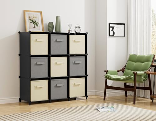 Nine cube storage unit interior view