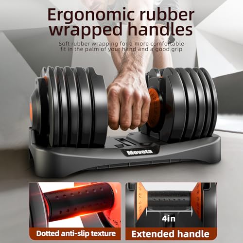 Moveta dumbbells showing weight increment labels