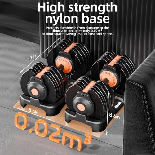 Moveta dumbbells demonstrating compact storage footprint