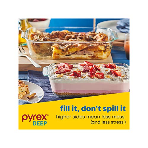 Pyrex glass bakeware set stacked for storage