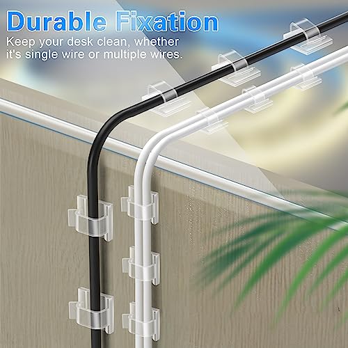 Clear cable organizer clips on wall surface