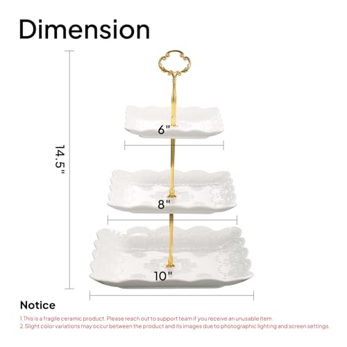 Square white porcelain platters on metal stand