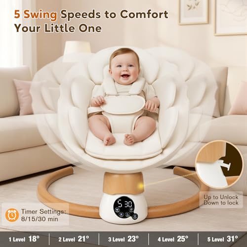 Uuoeebb baby swing wood grain base detail