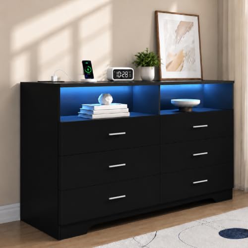 GEPELCN 6 Drawer Dresser in black