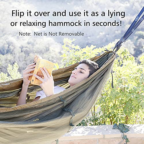 Side view of the Sunyear hammock with the bug net deployed