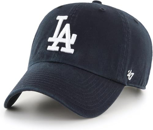 47 Brand Los Angeles Dodgers '47 Clean Up Strapback Hat in black and white cotton twill