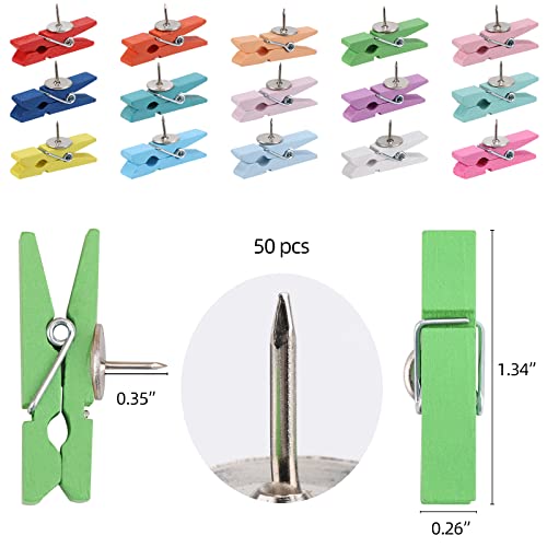 Close up of colorful wooden clip push pins