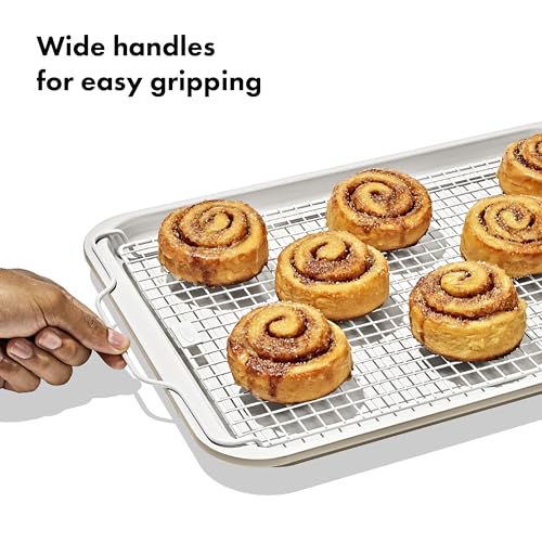 OXO baking rack sitting on a half sheet pan