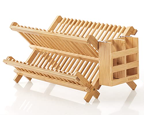HBlife Bamboo 2-Tier Folding Dish Rack