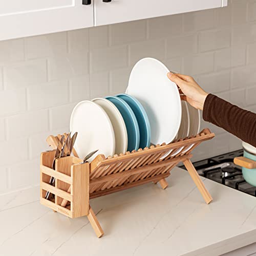 Bamboo dish rack set with flatware holder
