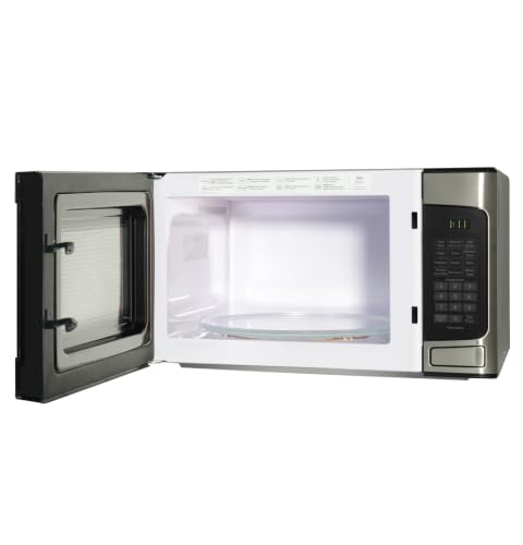 Stainless steel exterior of GE microwave