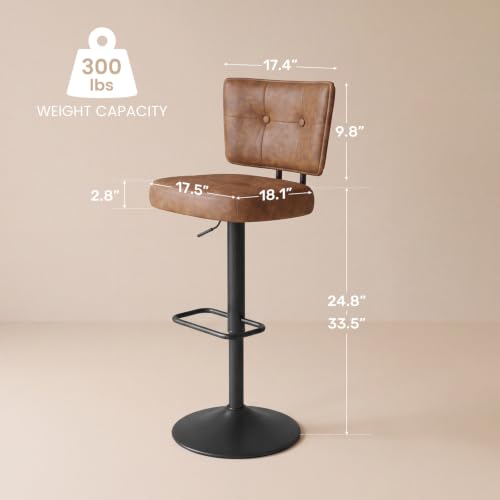 Caramel brown vegan leather stool seat with tufted detailing
