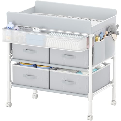 BOLUO Baby Changing Table with 4 Drawers overview