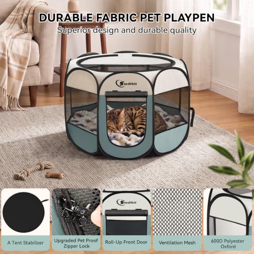 Siedihit Small Grey Dog Cat Playpen indoor setup