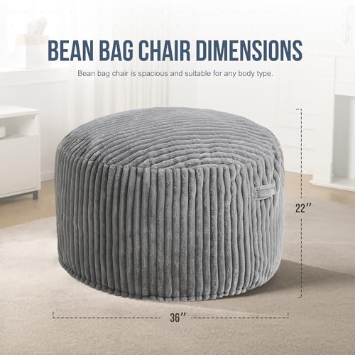 Grey bean bag chair showing backrest configuration