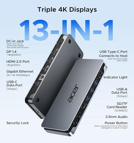 Front ports of the Acer 13-in-1 Laptop Docking Station