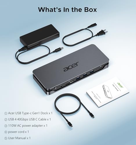 Box contents of the Acer 13-in-1 Laptop Docking Station