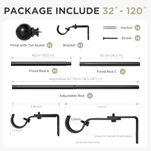 Matte black finish of Joydeco drapery rod