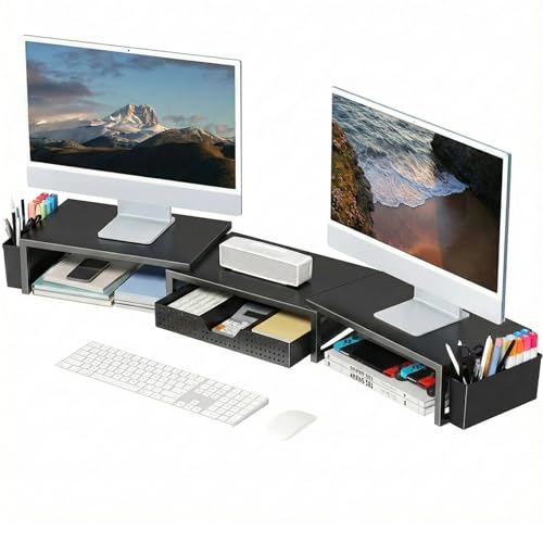 OPNICE Dual Monitor Stand Riser in black