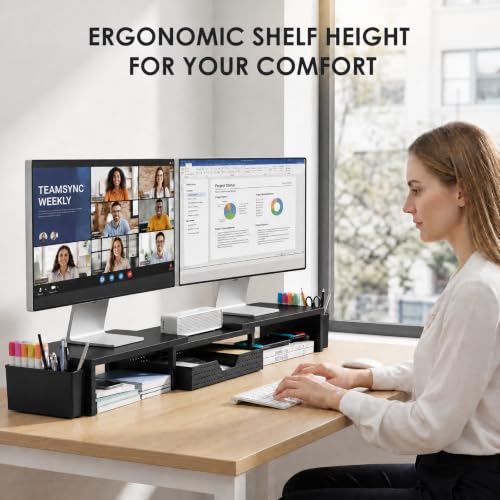 Monitor stand riser on a clean desk