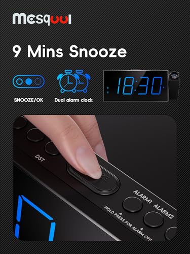 Rear view showing USB charging port on Mesqool clock