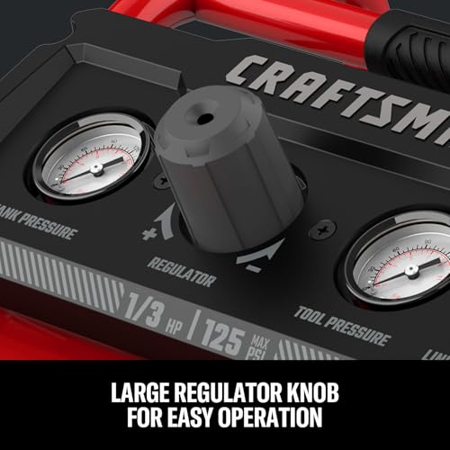 Side profile of CRAFTSMAN 2 Gallon red air compressor