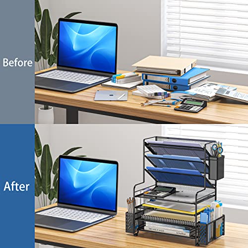 Top down view of 7 tier document storage slots