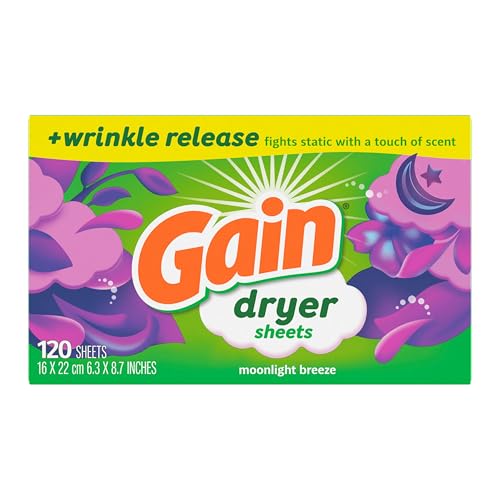 Perspective view of 120 count Gain dryer sheet box