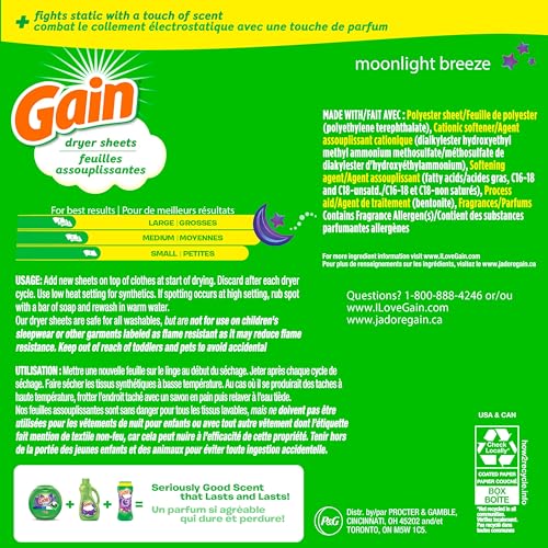 Gain Moonlight Breeze dryer sheets product display