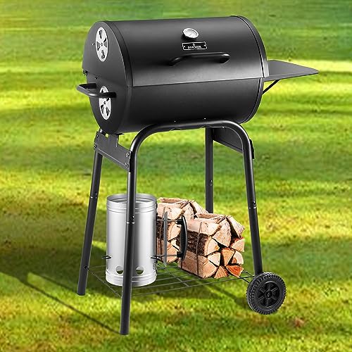 Full view of black charcoal grill