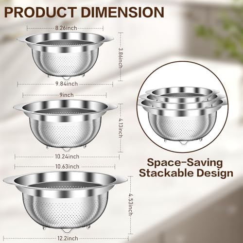 Silver stainless steel colander set sizes