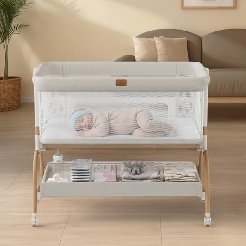 BabyBond Bassinet Bedside Crib Y06 beige full view
