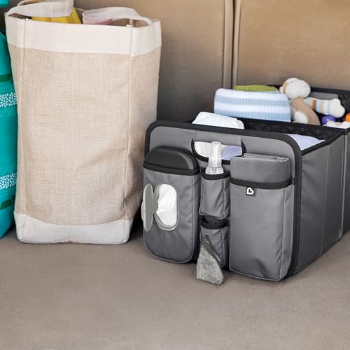 Grey Munchkin organizer in a folded, collapsed position