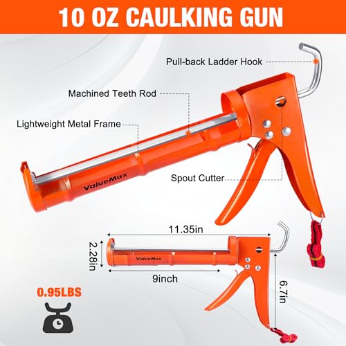 Orange ValueMax caulk gun with finishing tools