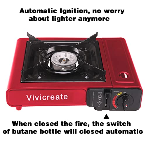 Red portable butane burner for outdoor cooking