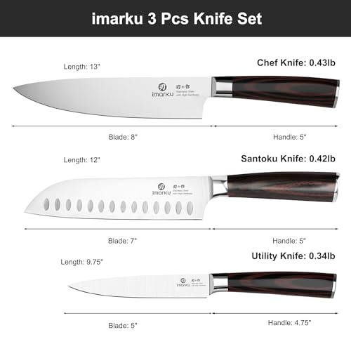 Three imarku kitchen knives side by side
