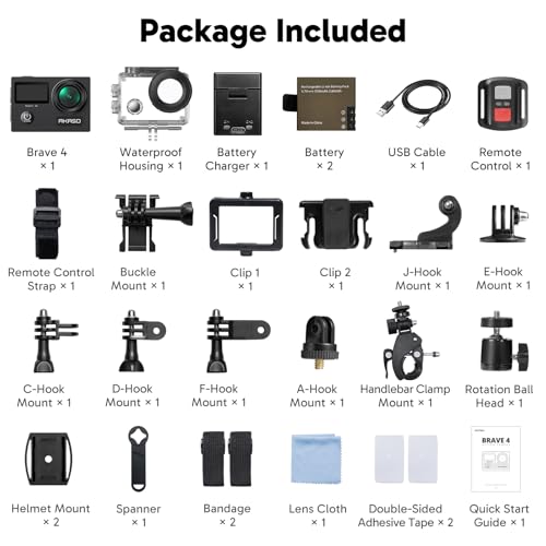 AKASO Brave 4 action camera package contents